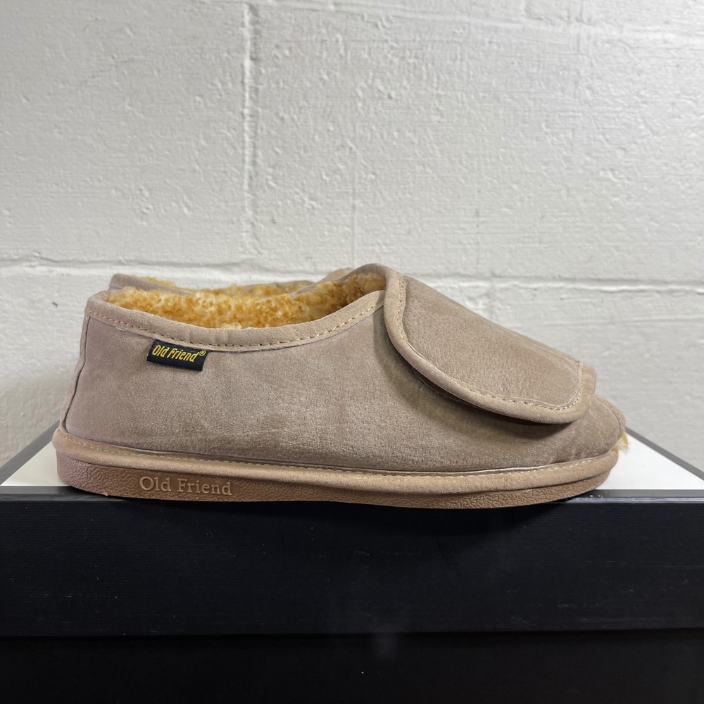 Old Friend Slippers Adjustable Trap Brown Suede Slip On Men's Size 9-10 US